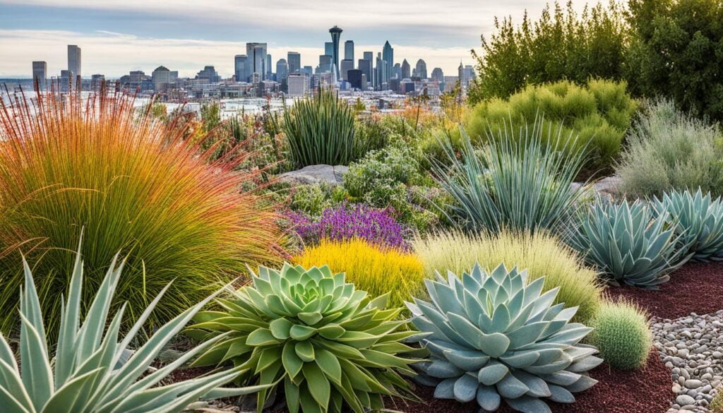 Drought-tolerant plants in Seattle garden