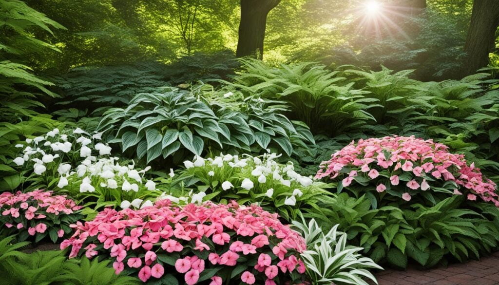 Impatiens in Shade Garden