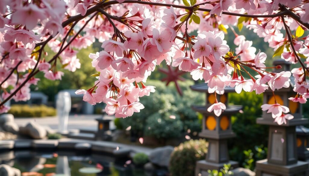 Cherry blossoms in Japanese garden