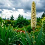 Beautiful close-up of the Yucca Gloriosa Variegata flower, showcasing its vibrant, variegated leaves and stunning creamy white blooms. A captivating addition to any garden, highlighting its unique texture and color contrast.