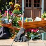 A variety of vibrant garden gifts for Dad, including tools, plants, and decorative items, beautifully arranged in a gift basket.