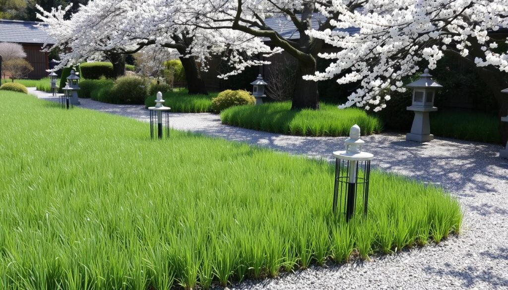 Mondo grass in Japanese garden