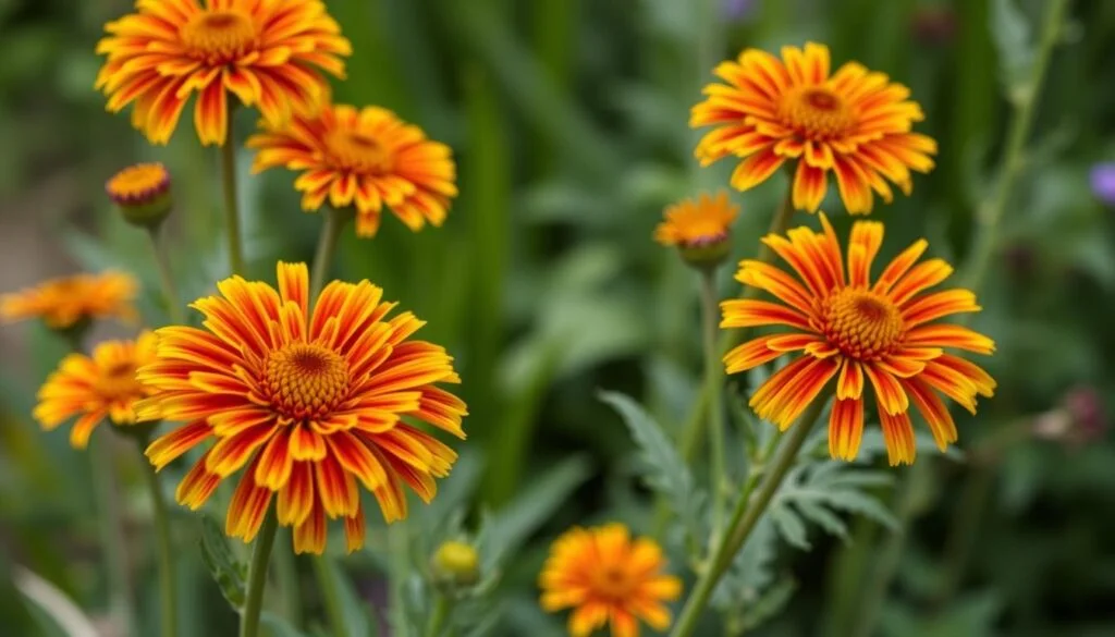 Close-up of vibrant Gaillardia Aestivalis flowers, showcasing their striking red and yellow petals, surrounded by lush green foliage, symbolizing summer beauty.