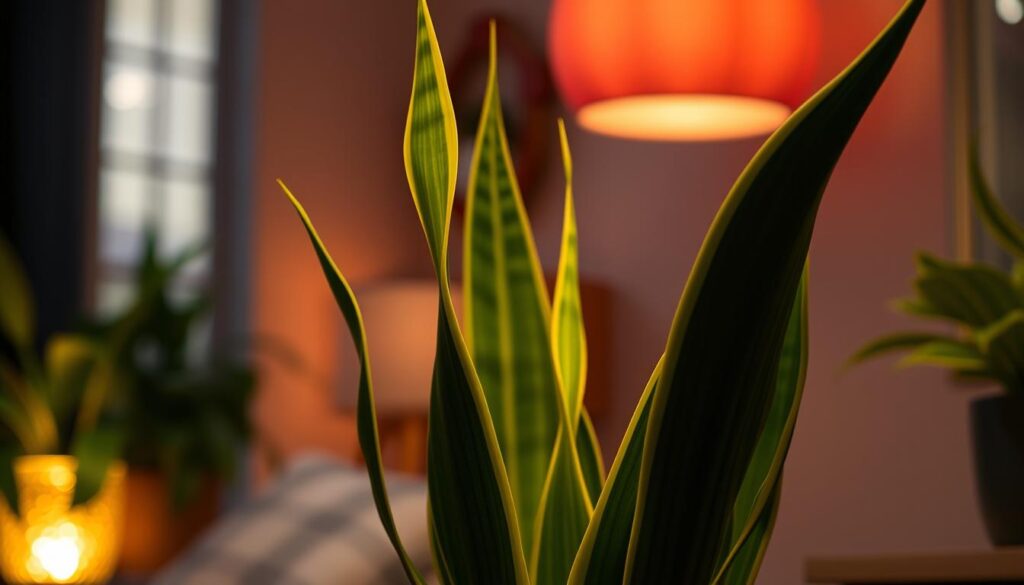 Snake plant in low-light conditions