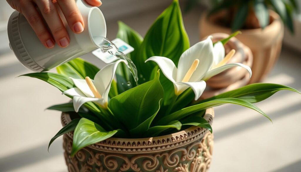Watering peace lily container plants