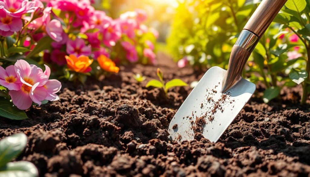 Hand trowel in use