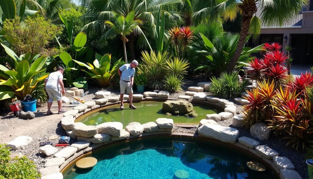 Miami landscape contractors creating garden ponds