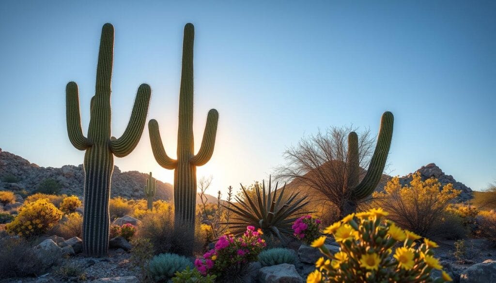 Saguaro cactus in Sonoran Desert ecosystem