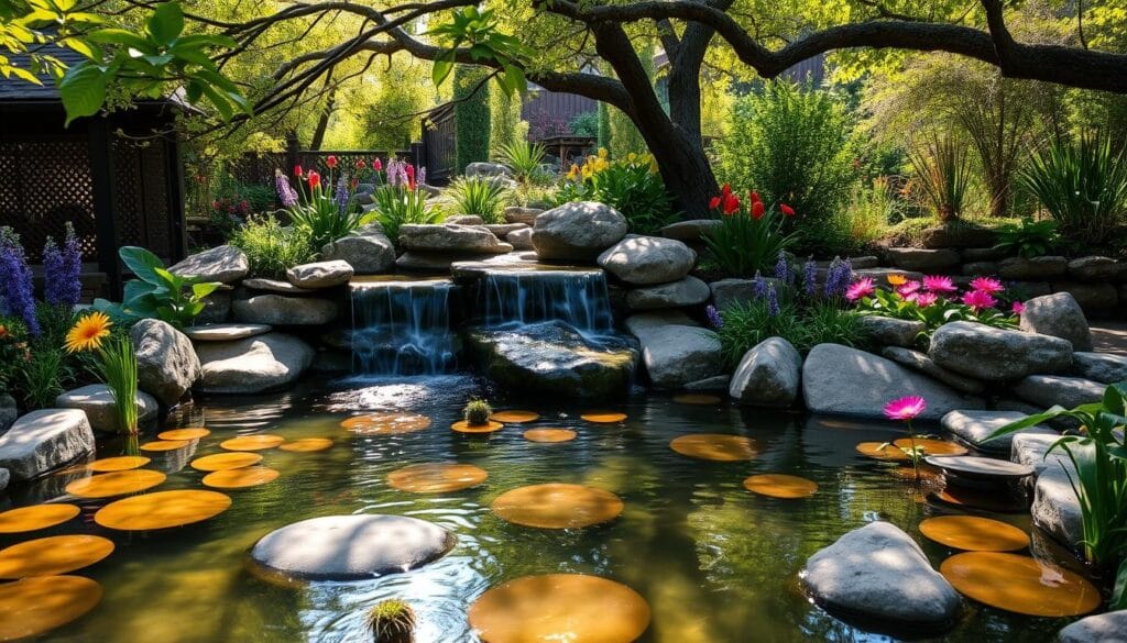Waterfall installations in garden ponds