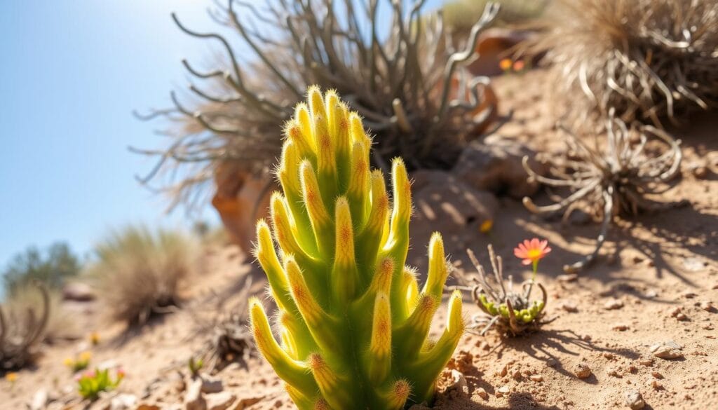 Ladyfinger cactus in warm weather